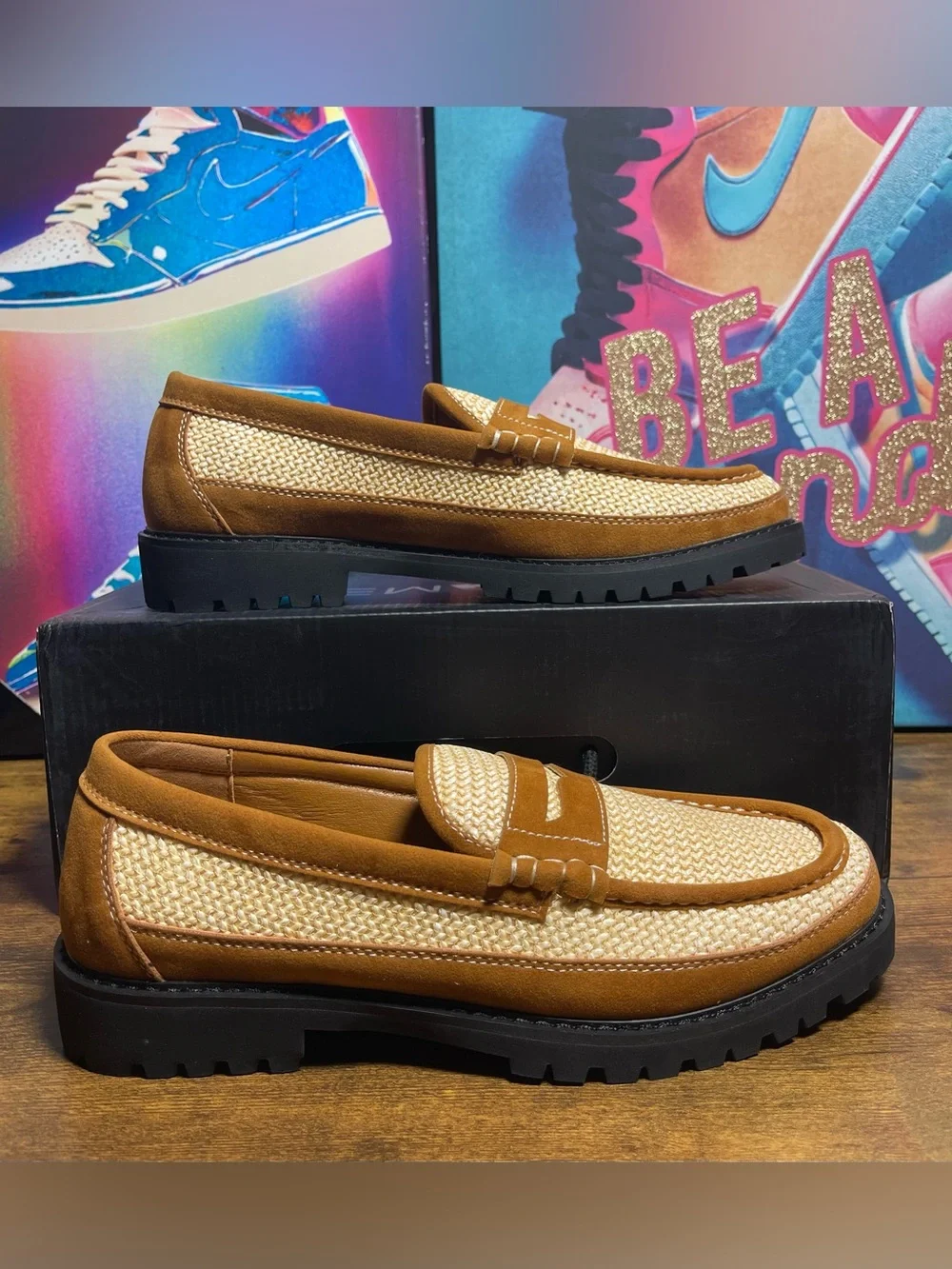 Fashion Nova Men’s Woven Faux Suede Contrast Stitch Penny Loafer size 9